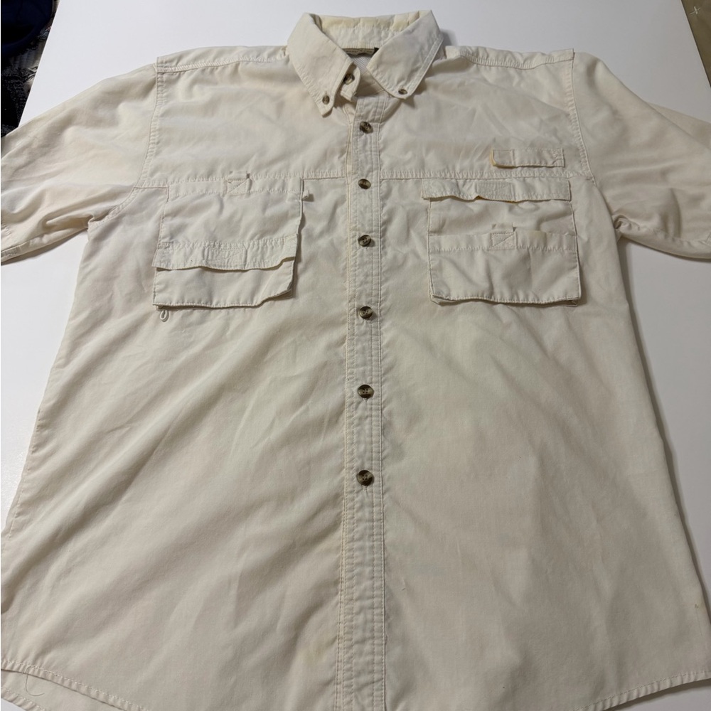 Men's Casual Cream Button-Down Shirt for fishing outdoor wear